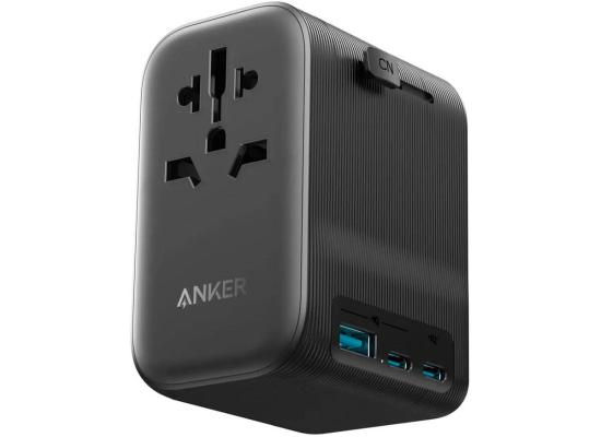 Anker Power Extend 4 - 1 Travel Adapter, 65W Power Delivery, USB-A Port, 2x USB-C Port, AC Outlet, Covers Over 150+ Countries with US, UK, EU, AUS Plugs, Black